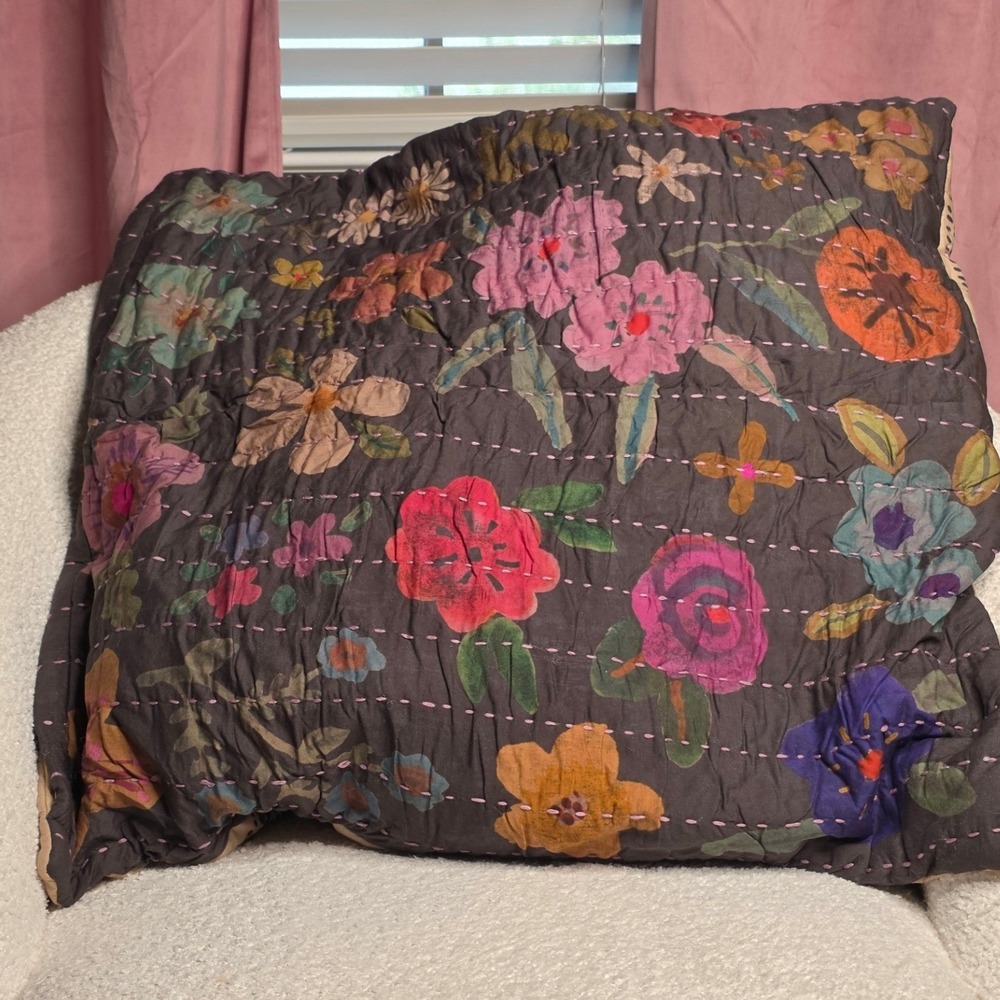 Natural Life Floral Reversible Euro Pillow Sham 26x26 Boho Cottagecore NWT